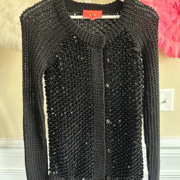 Black Sequined Beaded Manoush Cardigan Size S - Picture 2 of 4